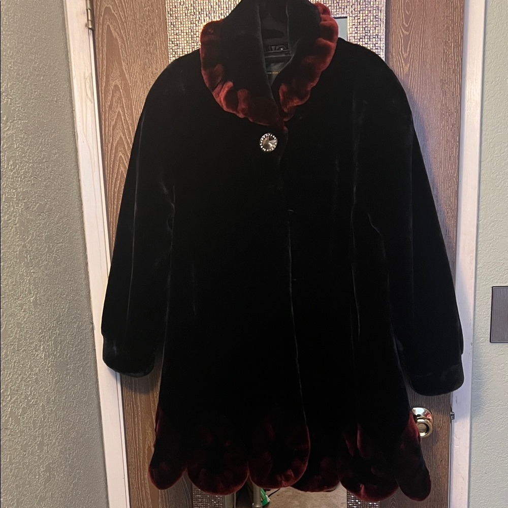 Elegant Black and Red Velvet Coat